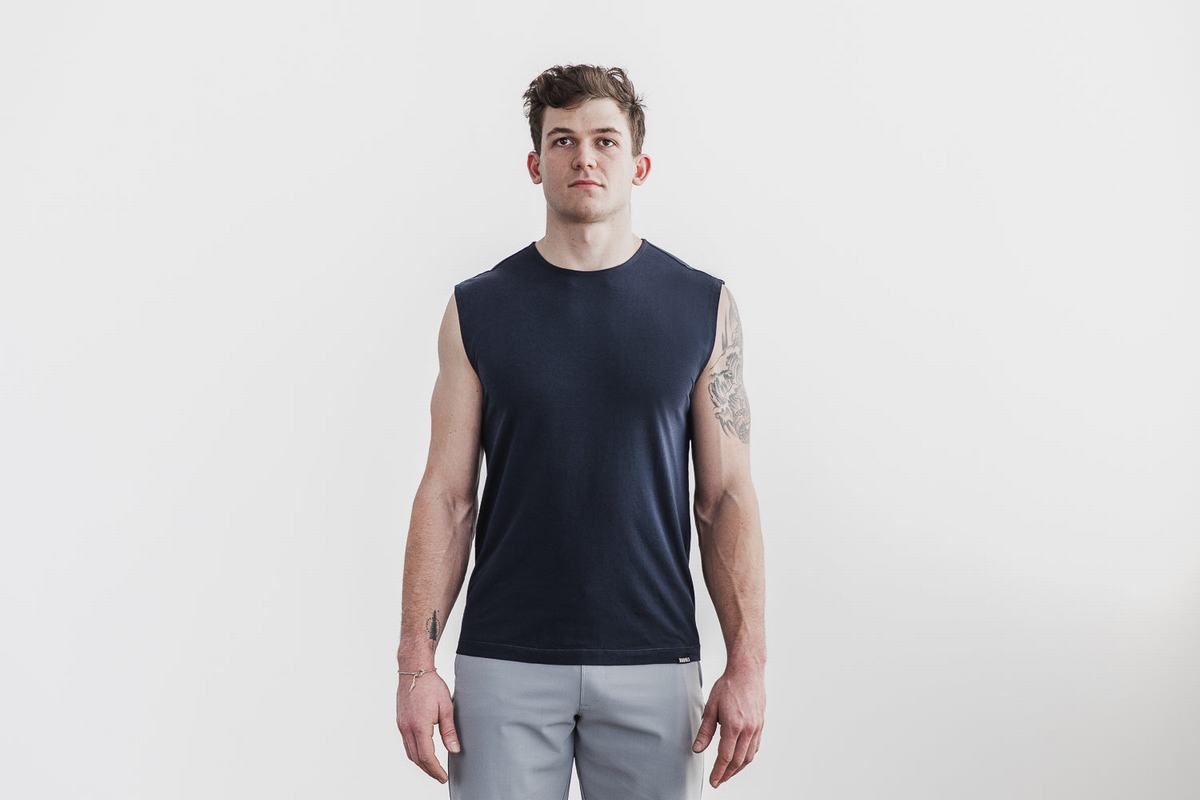 Nobull Lightweight Sleeveless Men's T Shirts Navy | Australia (EA9237)